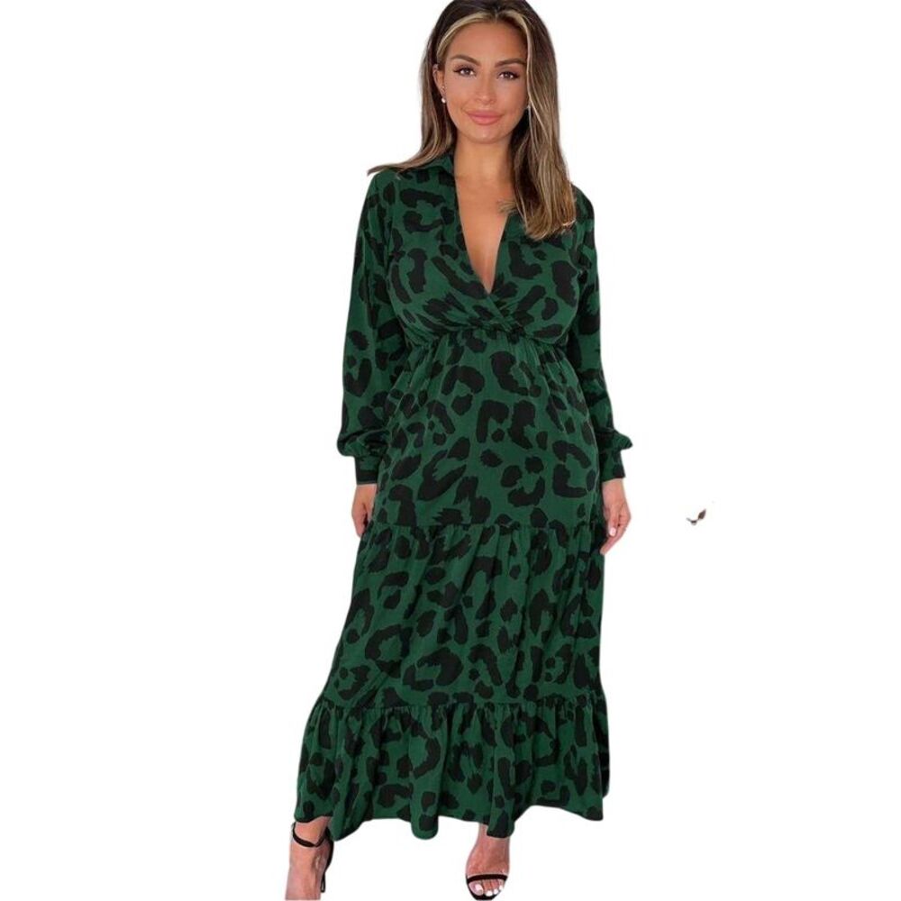 AX Paris Womens/Ladies Leopard Print Long-Sleeved Smock Dress / Green